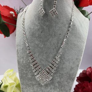 Rhinestone Earrings and Necklace Silver colour set for Bridal and Parties
