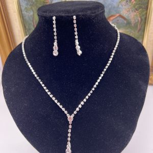 silver plated set with gemstones dangle drop earrings and necklace