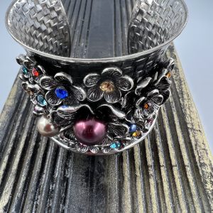 Silver Plated cuff bracelet set with gemstones