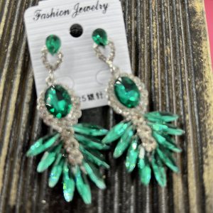 Green gemstone design earrings gold plated fixings