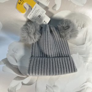 6-12month Grey Hat with pom-poms