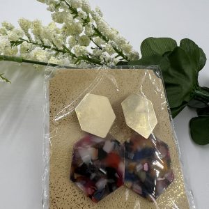 Gold Plated with Acrylic Design Drop Earrings