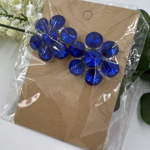 Blue Gemstone Floral Design pierced earrings