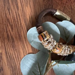 Brown Leather Style Bracelet set with design