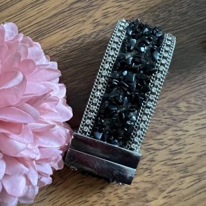 Silver Plated Bracelet set with Black and Silver gemstones