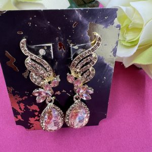 Beautiful Special occasion Pink Gemstones Drop Earrings in Gold Plated Settings