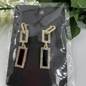 Beautiful vintage style square drop earrings gold plated set with gemstones