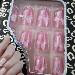 False Nails Pink Bows Stick On