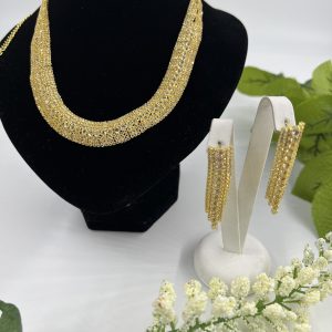 Gold plated Necklace and earrings set with beautiful rhinestones