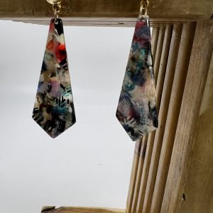 Multi-coloured acrylic drop earrings gold plated fixing