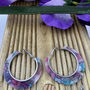 Silver plated fixing multi coloured hoop earrings