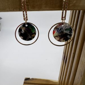 Dangle drop gold plated with acrylic design disc earrings