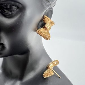 Bow shaped Gold Tone stud earrings woven texture 1piece-colour Gold
