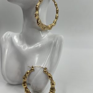 Bamboo inspired design large hoo earrings 1piece- colour Gold Plated
