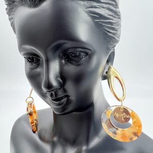 Long dangling earrings Oval shaped 1piece colour Gold and Brown