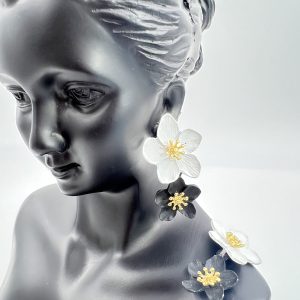 Floral earrings two flower charms black and white colour 1piece