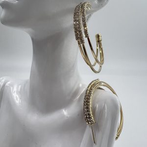 Glamorous hoop earrings layered design with gemstones for pierced ears nice statement piece colour Gold