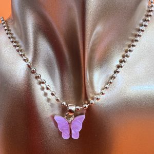 Ball chain necklace butterfly pendant Gold colour