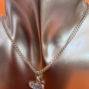 9 inch necklace rhinestones butterfly pendant colour yellow gold