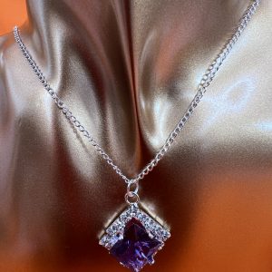 9 inch square shaped stone colour purple setting silver