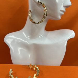 Large diamond shape hoop design earrings