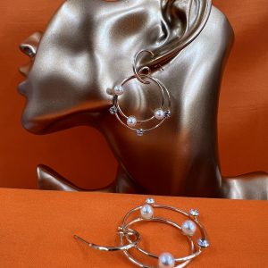 Hoop style earrings with faux pearls and gemstones