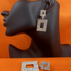 Square design drop earrings set with gemstones