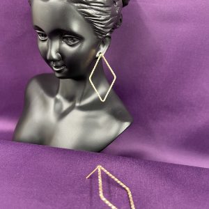 Diamond shaped stud earrings with decorative design colour yellow gold