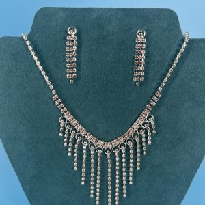 Silver plated Rhinestone v shaped necklace and earrings