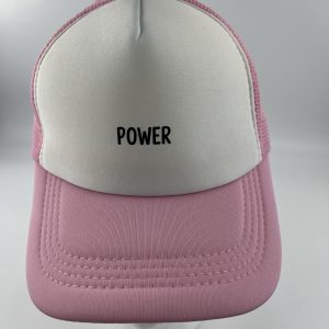 Light pink and white baseball caps
