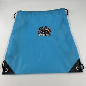 Blue polyester drawstring bag