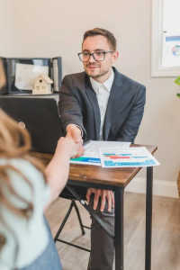 A lawyer meeting with a client